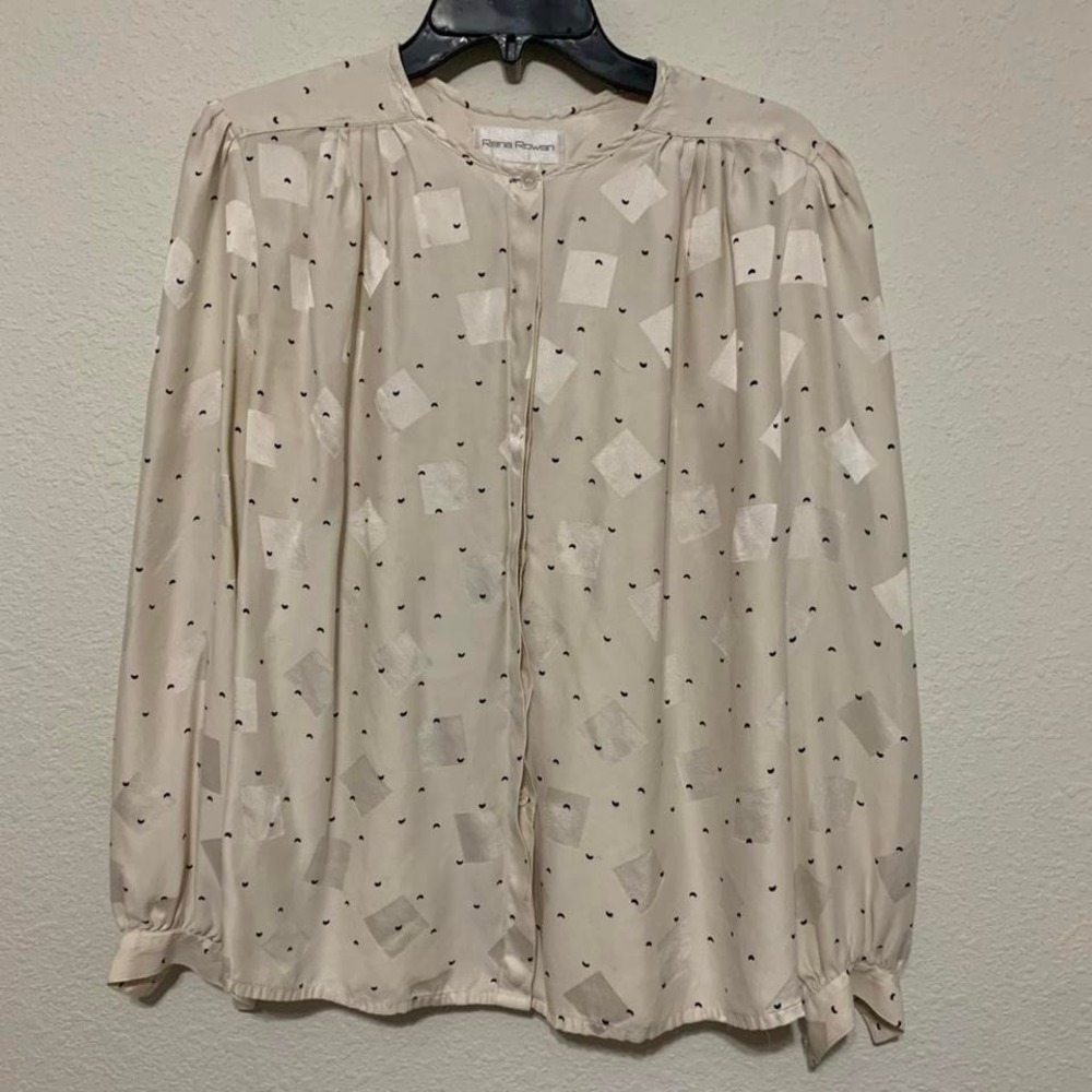 Rena Rowan Cream Silk Blouse  Crescent Design Size 14 Boho Fairycore Cottagecore